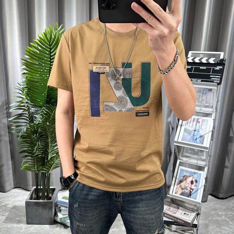 潮牌男士修身版潮流短袖t恤衫韩版青年创意印花圆领半袖上衣棉T恤
