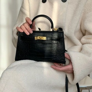 鳄鱼纹mini凯利包真皮手提单肩斜跨女2025迷你二代凯丽包女翻盖