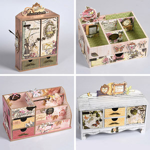 伊和诺 创意DIY办公桌面收纳盒 木质迷你家具梳妆台护肤品置物架