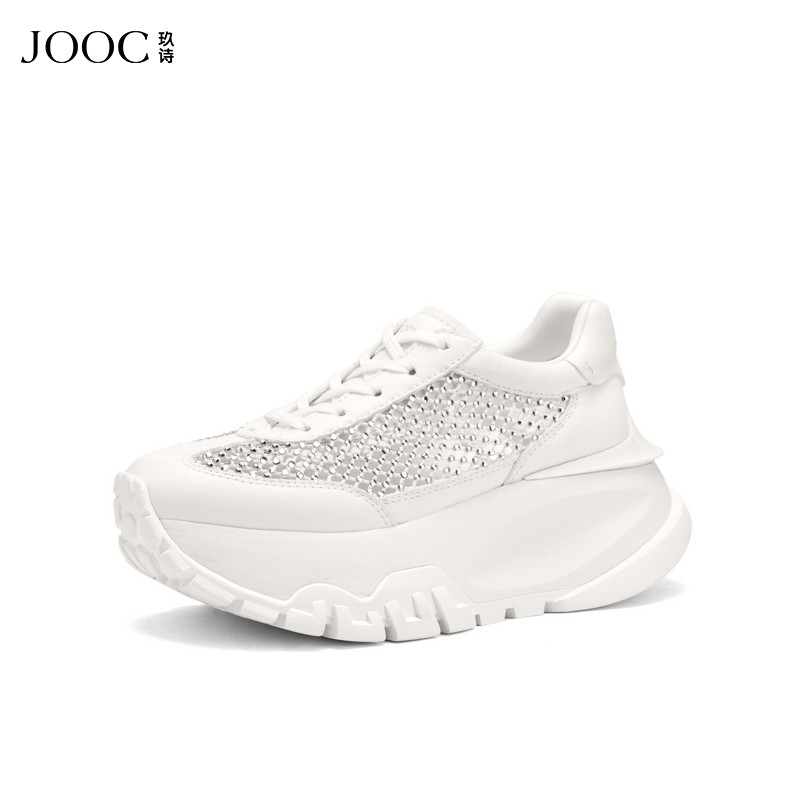 JOOC玖诗厚底系带小白鞋2025秋冬新款网钻透气舒适百搭通勤时装鞋,女鞋,时尚休闲鞋,淘宝优惠券,粉丝福利购,淘宝优惠卷