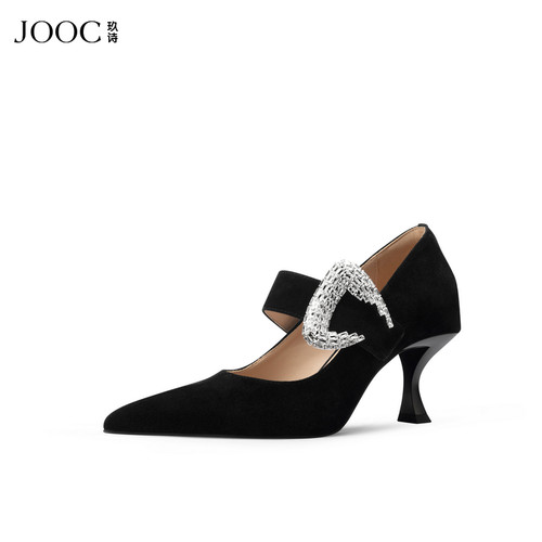 【天使之翼】JOOC玖诗黑色高跟鞋女2025春季新款百搭气质尖头单鞋