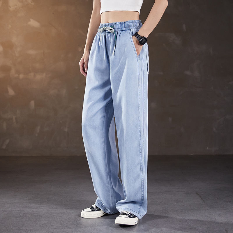 男装夏季薄款莱赛尔天丝宽松直筒牛仔裤2025新款青少年美式长裤