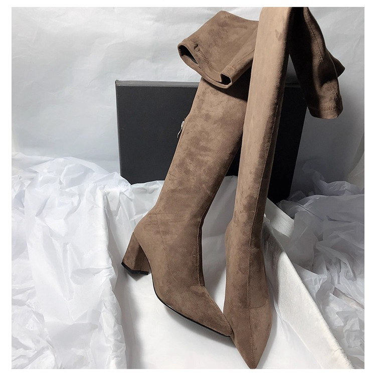 长靴长筒过膝靴尖头粗跟高跟高筒靴瘦瘦靴时装棕色欧美爆款弹力靴,女鞋,时装靴,淘宝优惠券,粉丝福利购,淘宝优惠卷