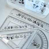 迪士尼米奇日本kokuyo国誉联名款 套尺学生尺子多功能四件套透明亚克力量角器直角尺小学生专用四年级考试