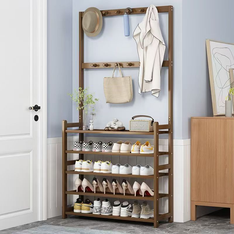 鞋架子一体挂衣架家用简易门口多功能衣帽架置物架多层室内鞋柜