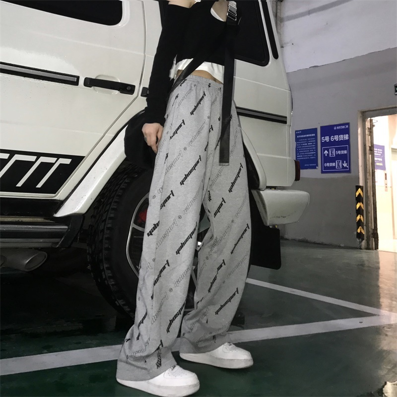 Pants women's new fashion in spring and summer Harajuku style full print loose casual thin straight leg pants wide leg pants