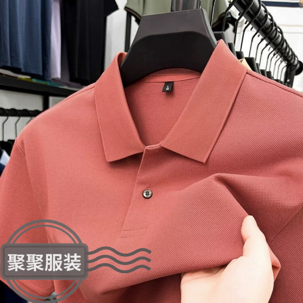 100%双股丝光长绒棉短袖2026夏短袖t恤男40-50岁休闲翻领宽松上衣