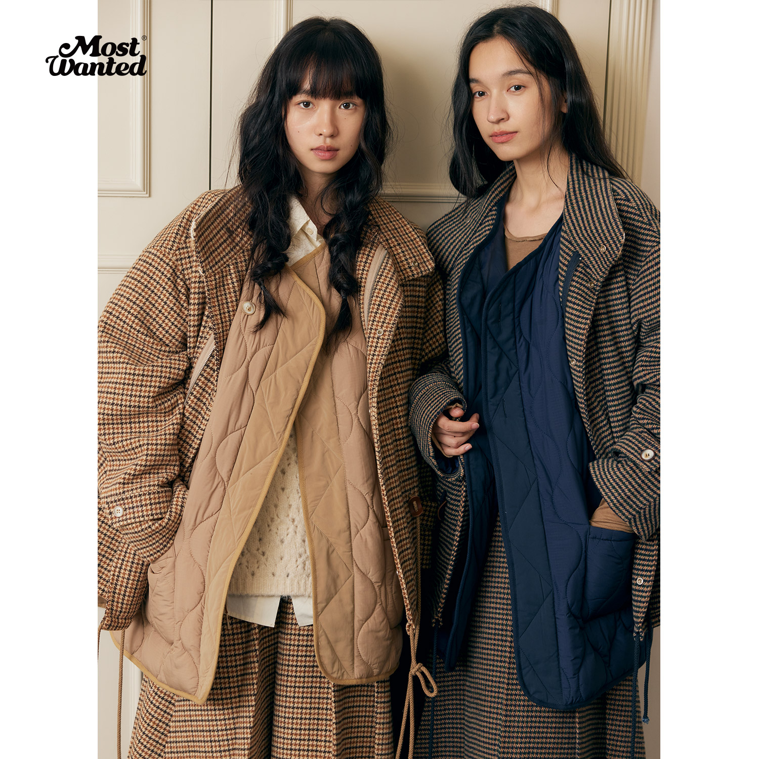 MostWanted假两件绗棉千鸟格大衣M2434170