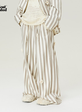 mostwantedlab手工小花钩针条纹休闲西裤24秋冬新品潮流