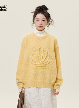 mostwantedlab马海毛立体贝壳珍珠圆领毛衣