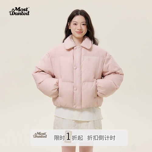 MostWanted小花刺绣翻领短款面包羽绒服