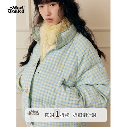 mostwanted 双面穿格纹立领面包棉服女新款2026冬季短款保暖