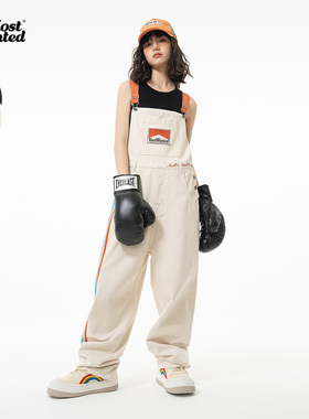 Mostwantedlab复古赛车刺绣撞色织带背带裤MWL-2312026