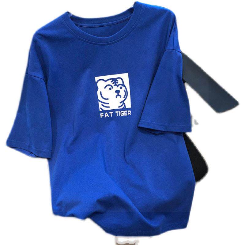 통관 카운터에서 유명 정통 제품의 마지막 주문을 철회했습니다 아메리칸 레트로 클라인 블루 문자 프린트 티셔츠 여성용