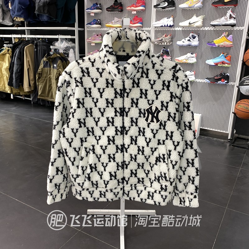 正品MLB图案抓绒立领休闲夹克