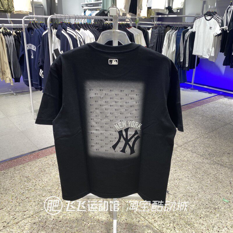 夏季正品新款MLB老花图案NY大标圆领纯棉透气情侣运动休闲短袖T恤