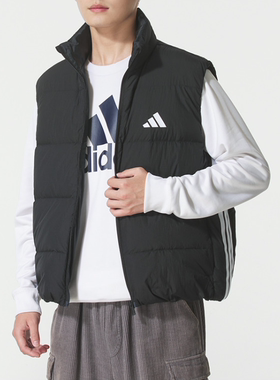 冬新款正品Adidas阿迪达斯三条纹立领男运动休闲羽绒马甲KH3984