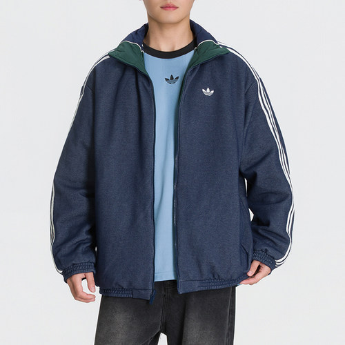 正品Adidas阿迪达斯三叶草男新款立领LOGO双面保暖休闲棉服KX4901
