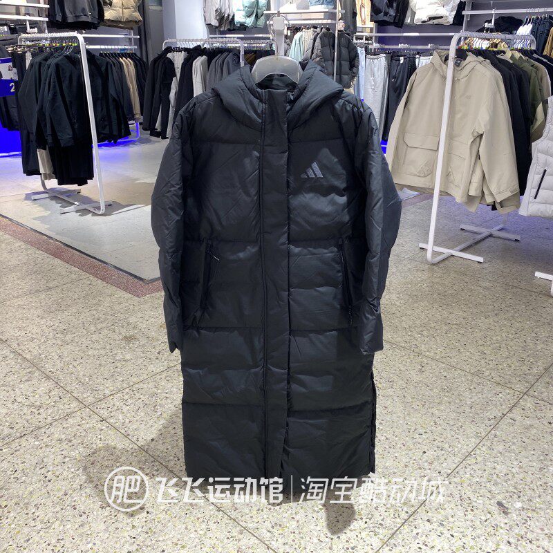 阿迪达斯保暖连帽长款女羽绒服