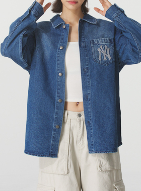 2025正品新款MLB大NY防风翻领男女工装牛仔休闲夹克外套ADRB