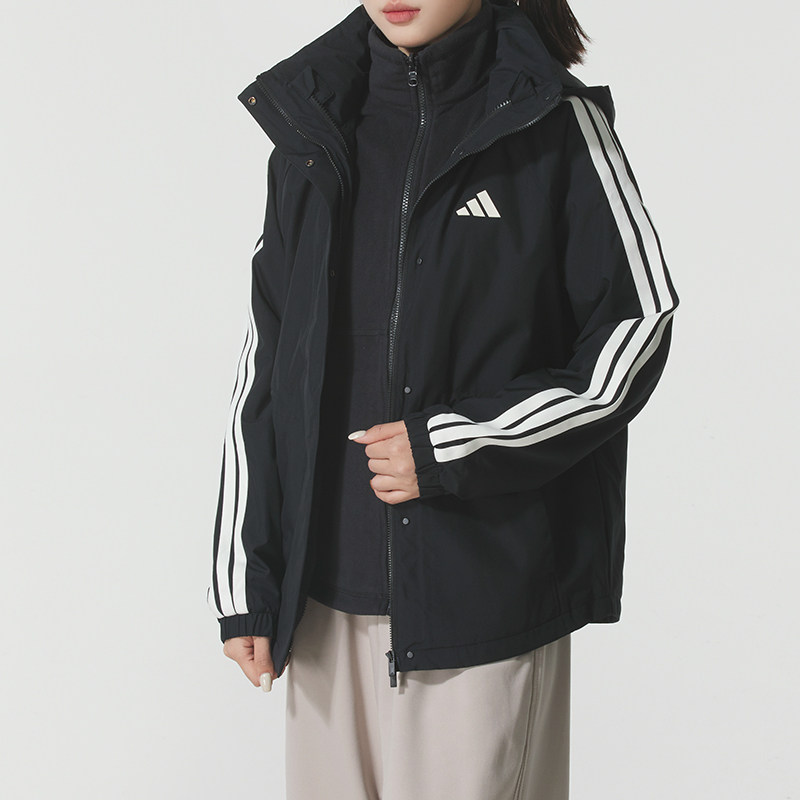 冬新款正品Adidas阿迪达斯三条纹保暖女运动休闲外套两件套KB7591