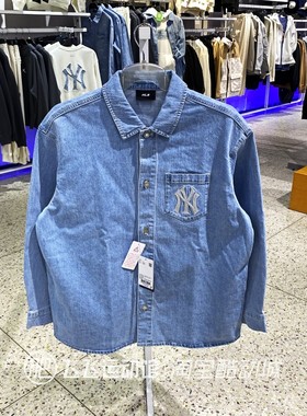 新款正品MLB翻领时尚百搭男女运动休闲长袖衬衫牛仔外套ADRB