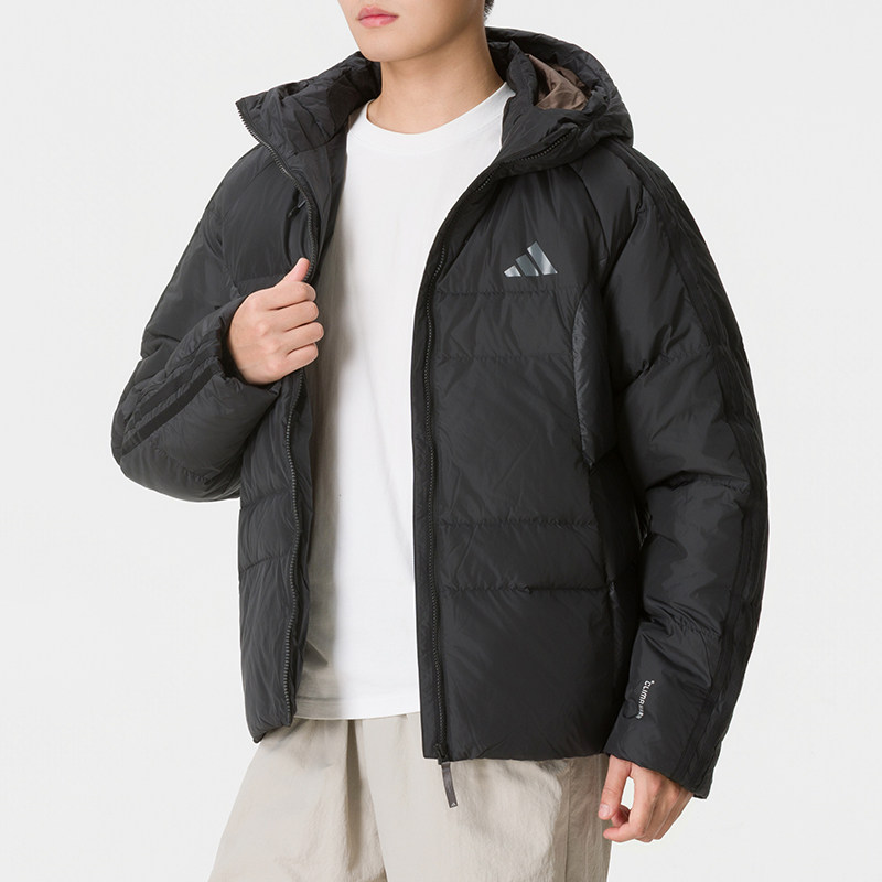 阿迪达斯男连帽短款保暖羽绒服