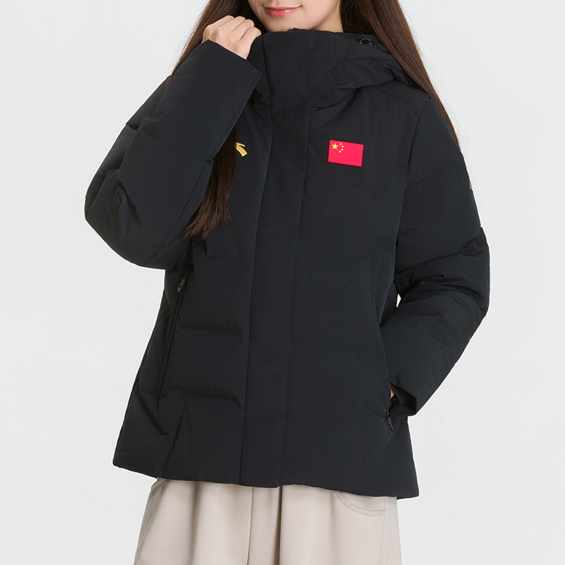安踏女国旗连帽保暖防风羽绒服