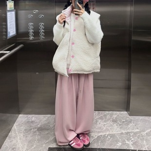 官图双面穿 色织格纹马甲外套棉服女冬季宽松加厚保暖羊羔毛外套