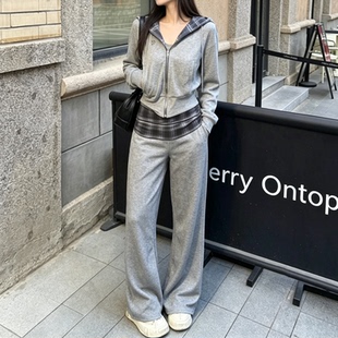 盐系运动服套装女秋季学生韩版宽松显瘦连帽卫衣阔腿裤休闲两件套