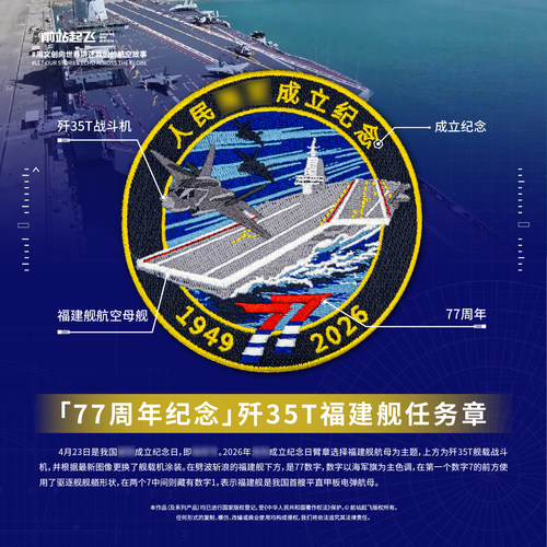「77周年纪念」2026年节日福建舰歼35T任务章魔术贴舰艇开放贴章