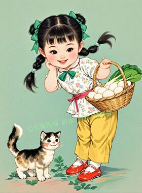 年代感可爱小女孩装饰贴画客厅卧室书房出租屋冰箱柜子室内床头