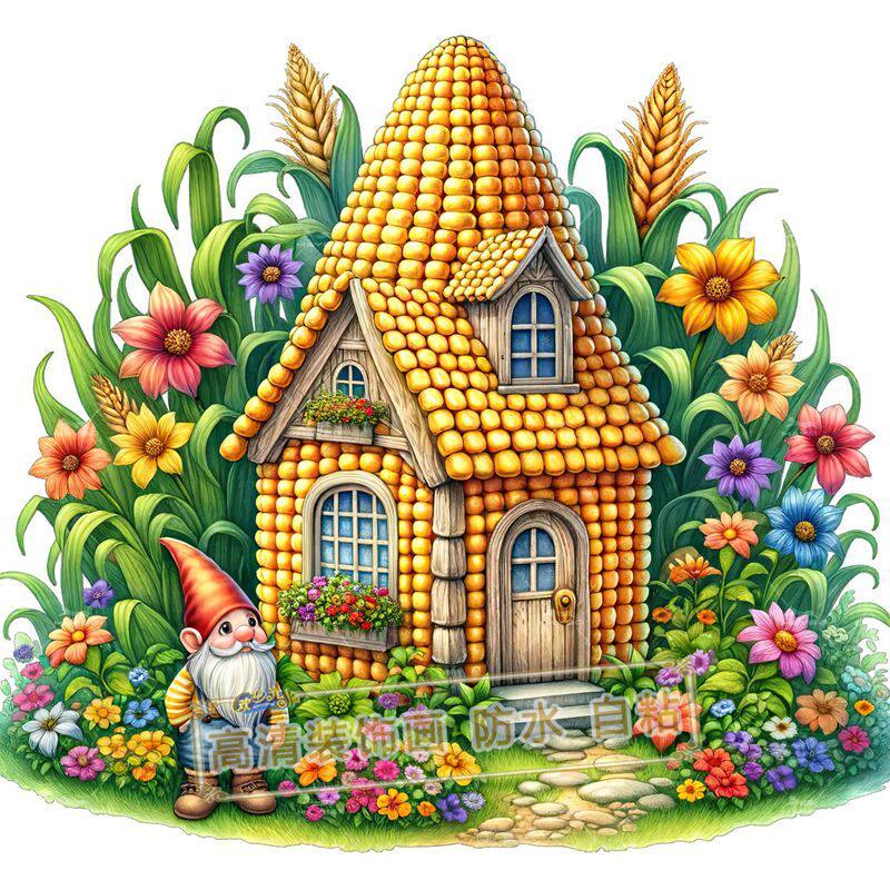 多彩园林水果小屋梦幻贴画儿童房卧室墙贴新款自粘冰箱门窗遮丑贴