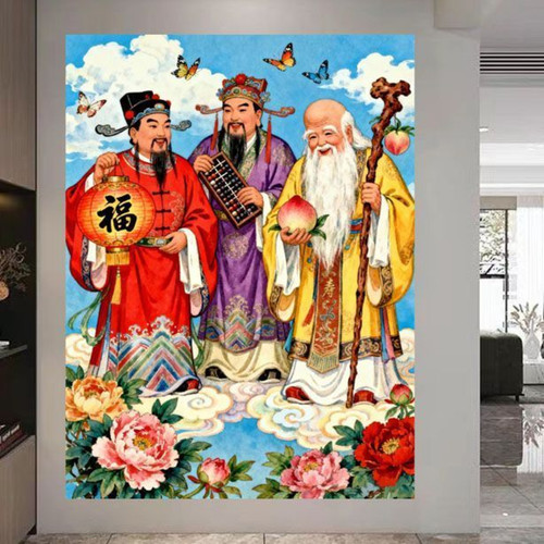 福禄寿财神爷三星高照贴客厅中堂玄关家居防水装饰贴纸画书房茶室