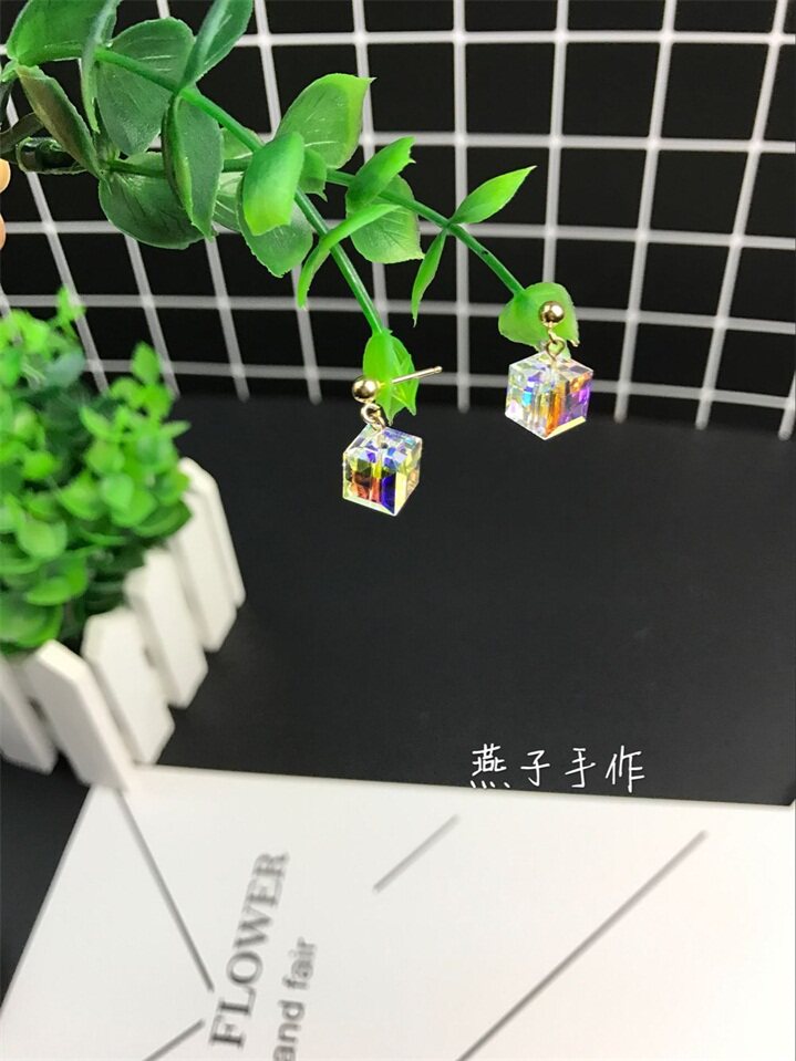 极光超闪方糖纯银美国包金耳环