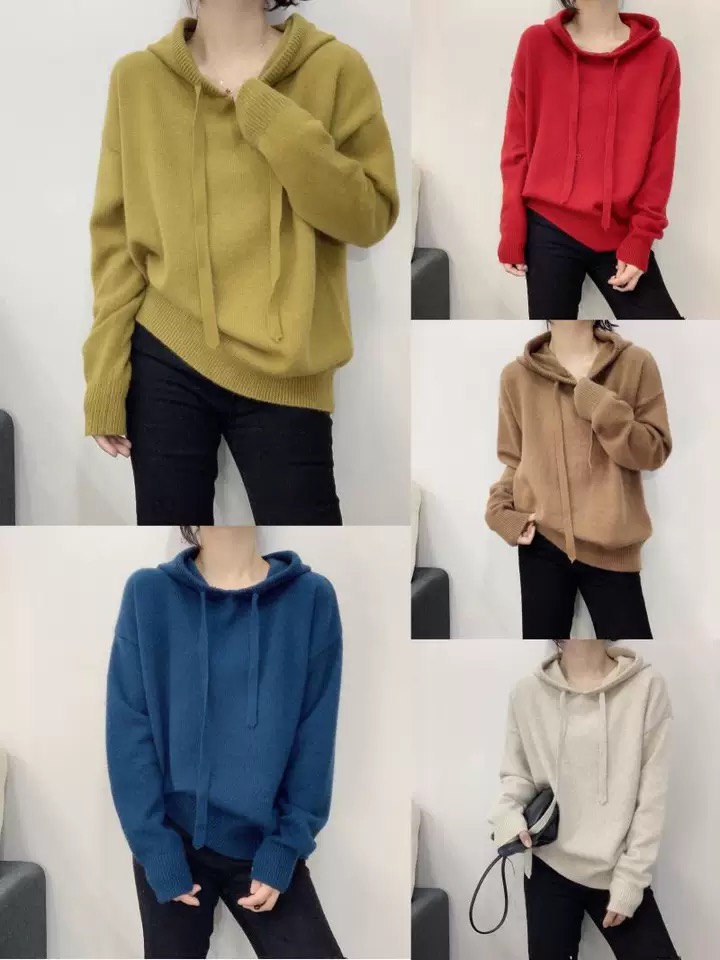 连帽细羊毛针织卫衣羊绒毛衣