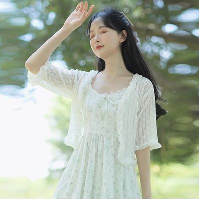 2025短款披肩配吊带裙短袖雪纺衫