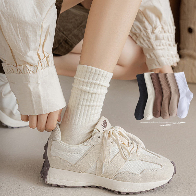 黑白运动袜子女秋冬咖色高橡筋中筒袜棉袜ins网红米白纯色堆堆袜,女士内衣/男士内衣/家居服,中筒袜,淘宝优惠券,粉丝福利购,淘宝优惠卷