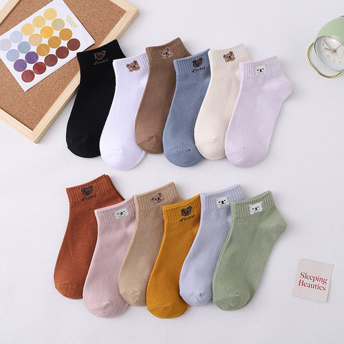 小熊5双棉袜女春秋短筒