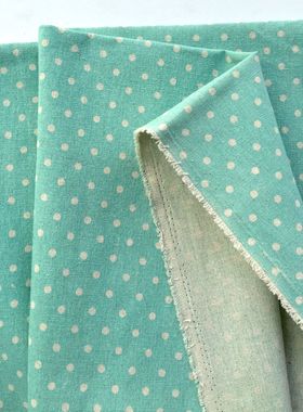 清仓印花圆点棉麻布料 沙发亚麻布田园窗帘面料 手工diy桌布