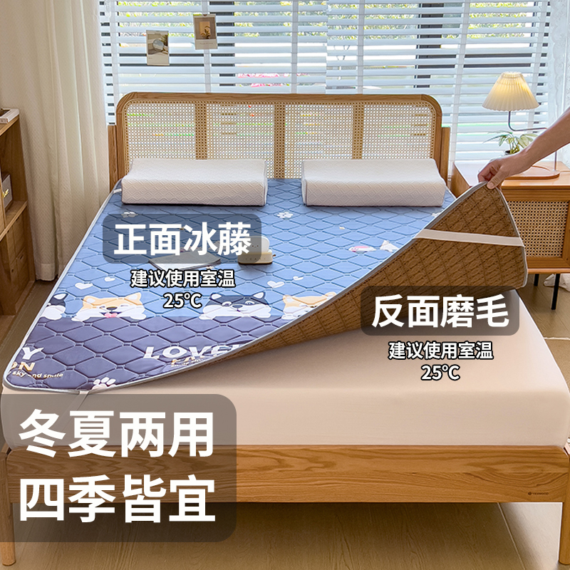 冬夏两用凉席藤席双面单人学生宿舍可折叠软冰丝席子裸睡家用床垫