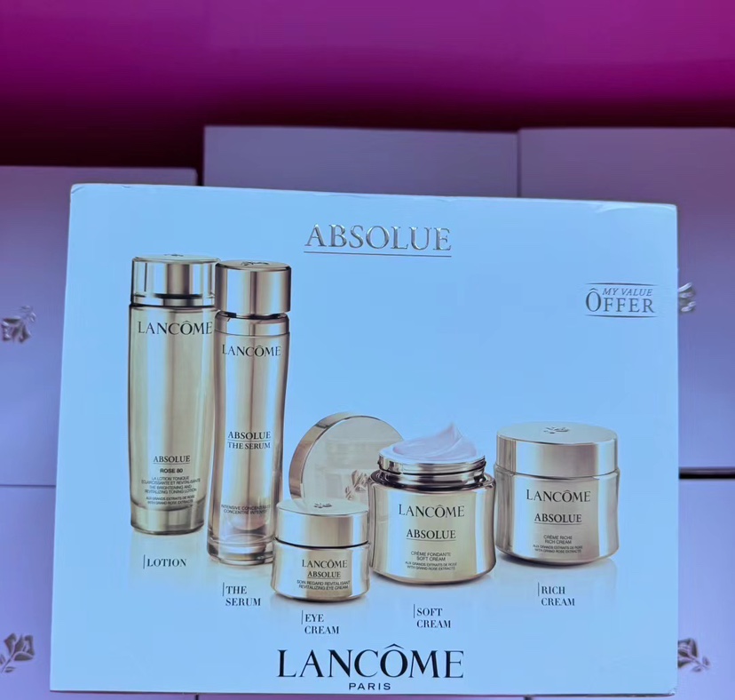 新款兰蔻菁纯五件套 玫瑰精臻颜面霜/眼霜/精华/爽肤水菁纯套盒