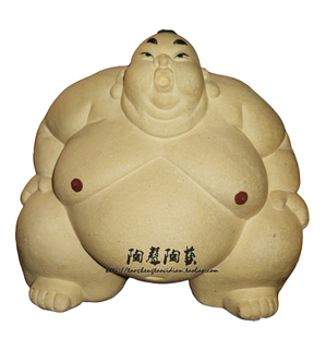 日本新款广东省相扑手摆件工艺石湾陶瓷公仔会所园林现代中式创意