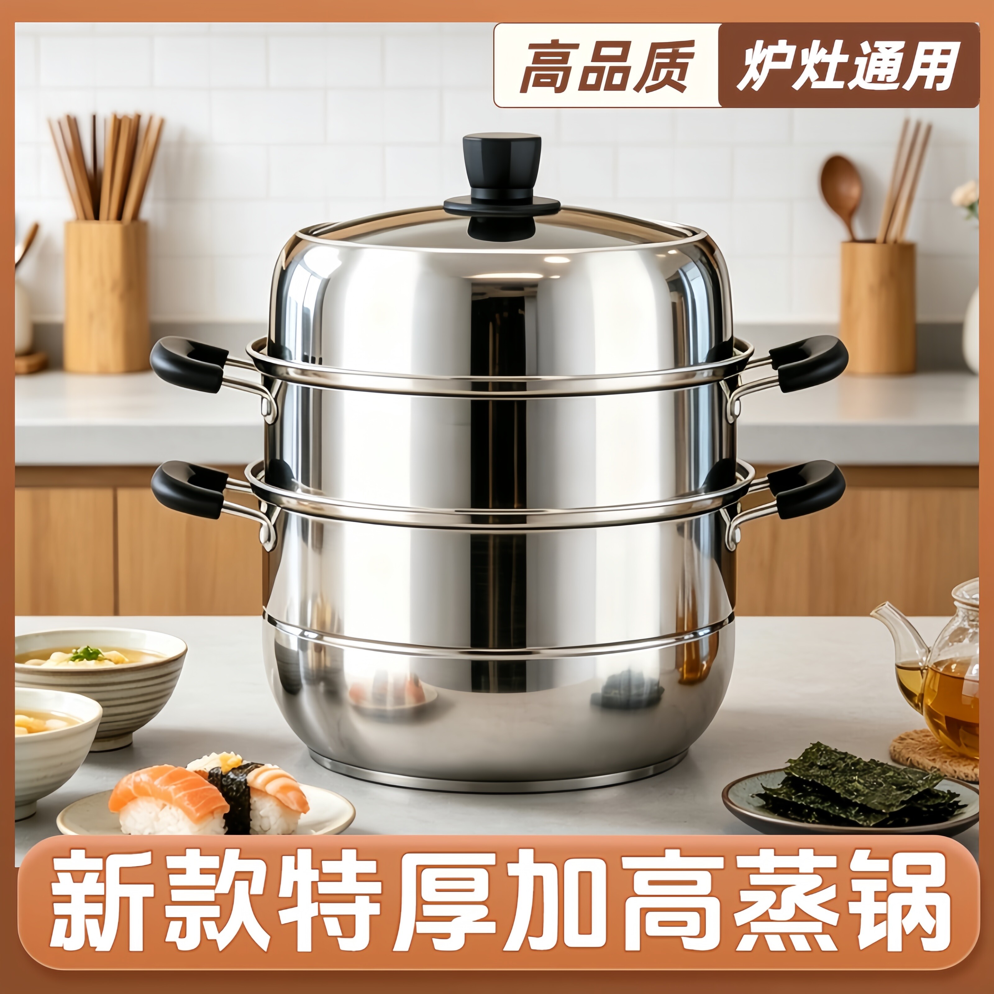 2026新款蒸锅家用大号双层蒸笼三层大容量加厚不锈钢燃气灶电磁炉