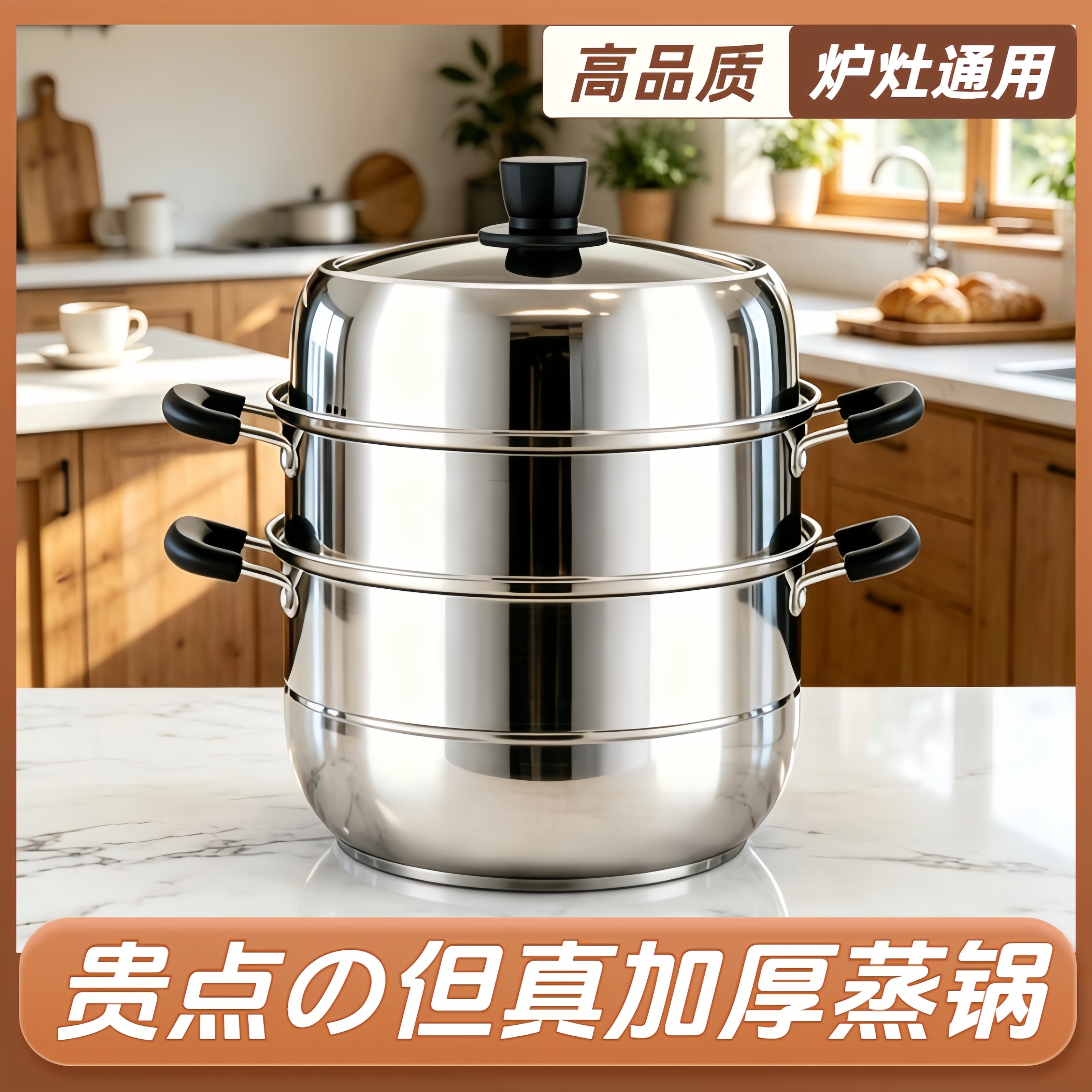 【苏宁自营】新款蒸锅家用大号双三层大容量加厚不锈钢燃气电磁炉