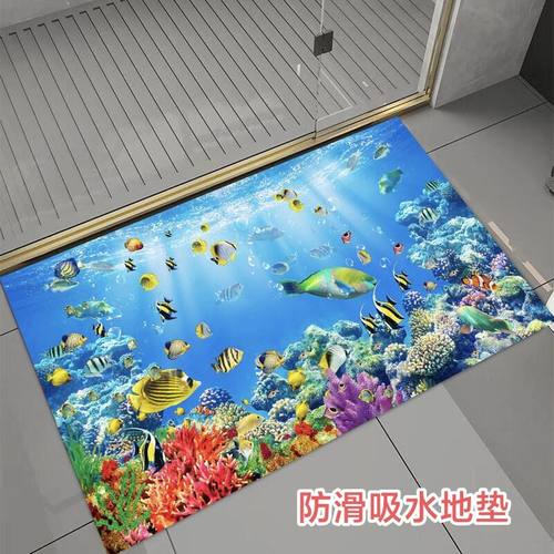 3D海底世界硅藻泥吸水防滑垫卫生间门口地垫卡通浴室厕所速干脚垫