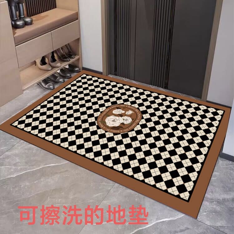 高级简约轻奢入户门口地垫千鸟格图案进门垫防滑吸水耐脏玄关脚垫