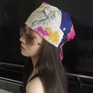 滚烫时光美式纯棉方巾薄款丝巾辣妹嘻哈街头甜酷头巾粉色包头发饰