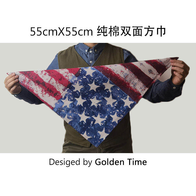 滚烫时光纯棉双面星条旗美国国旗方巾男女头巾嘻哈hiphop机车领巾