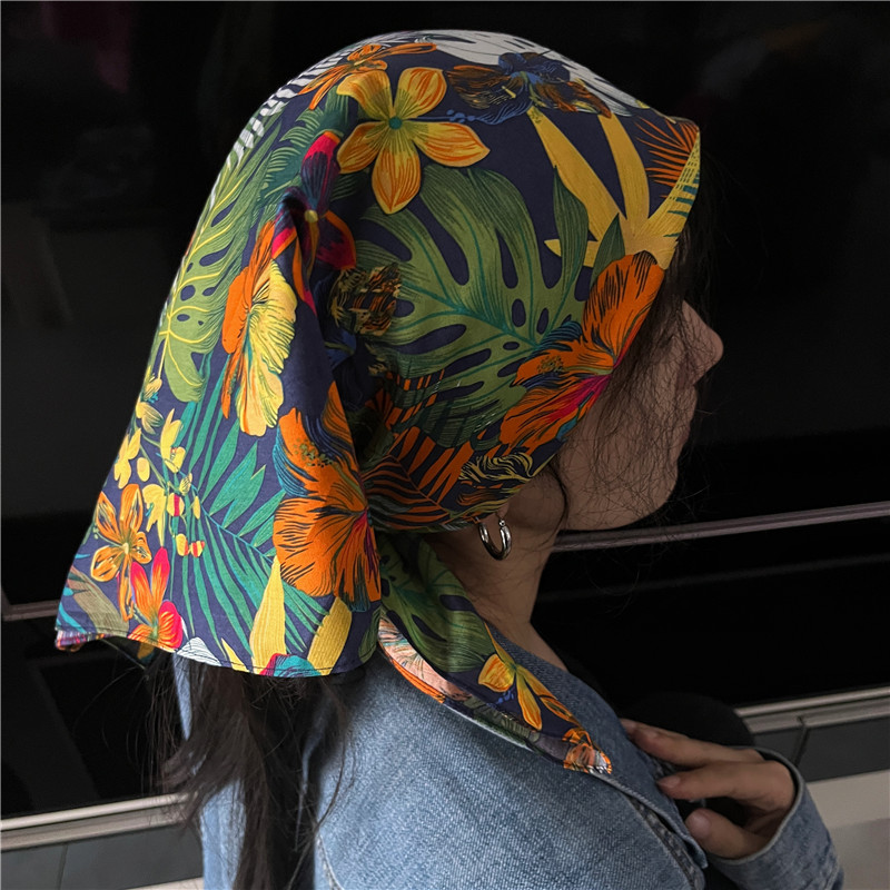 68*68cm加大纯棉单面印花沙滩风潮流方巾ins头巾抹胸嘻哈头饰发圈